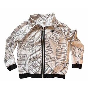 Victoria's Secret PINK Track Jacket Black White AOP Full Zip XS flaws